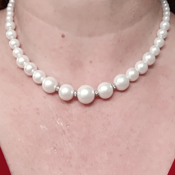 GENUINE 6-14MM WHITE SEA SHELL ROUND PEARL BEADS NECKLACE JEWELRY 17" CHOKER - Picture 7 of 7